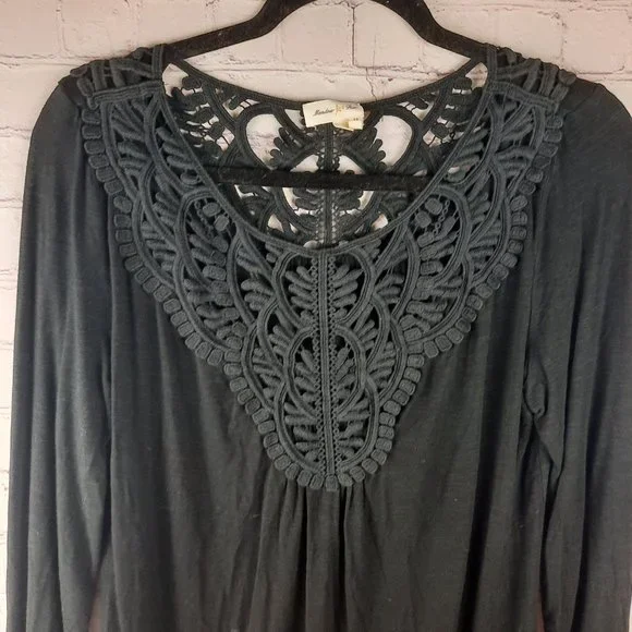 Anthropologie Meadow Rue Bobbin Lace Long Sleeve Slub Top - Picture 11 of 12